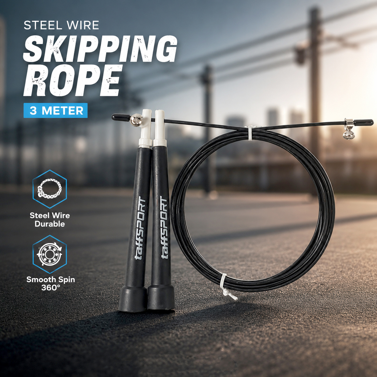 Gambar produk TaffSPORT Tali Skipping Jump Rope Steel Wire Bearing 3M - D053 - Utama