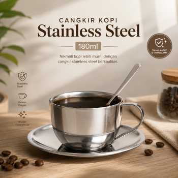 Mi Lan Cangkir Kopi Stainless Steel Tatakan Sendok Coffee Cup 180ml - JK120