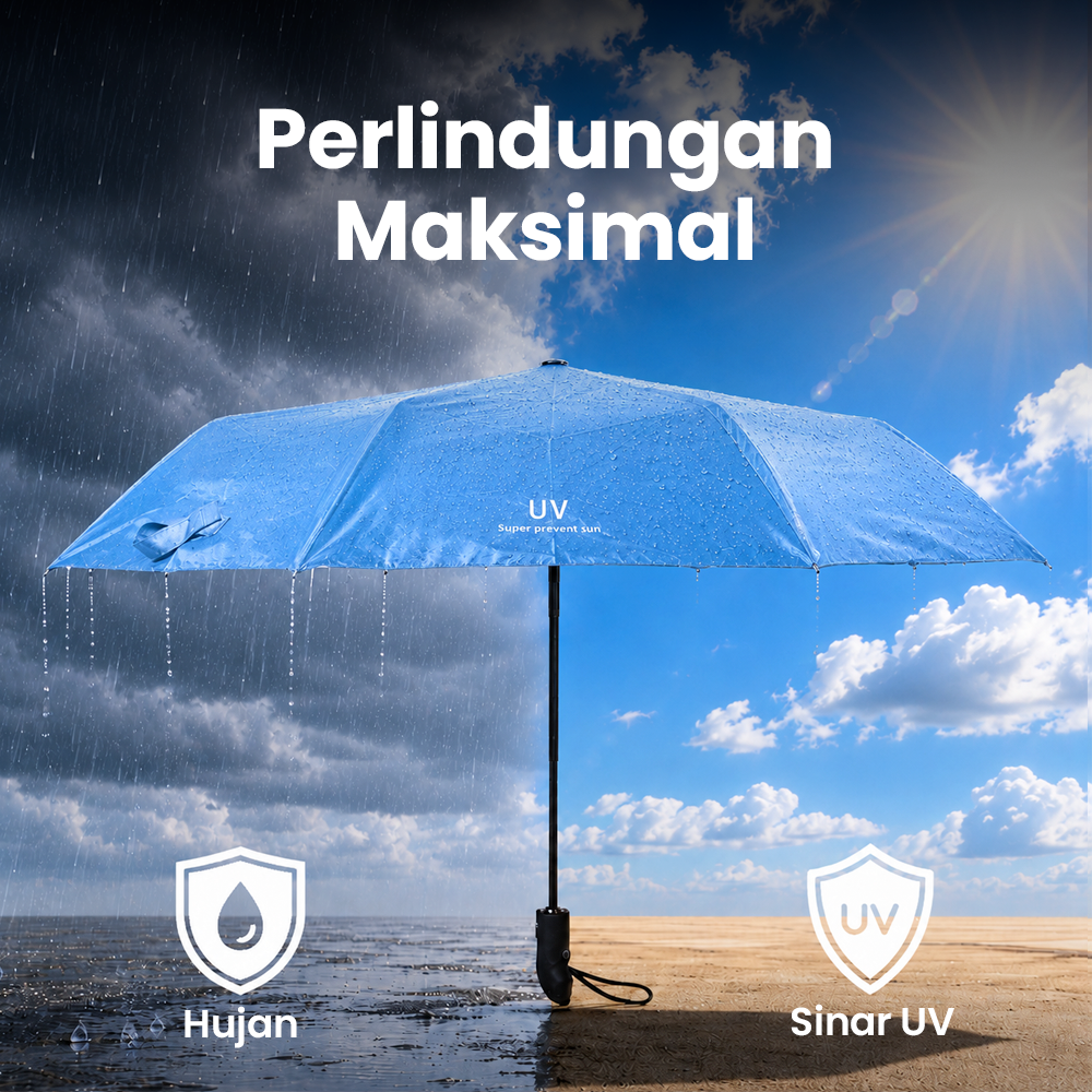 Gambar produk YADA Payung Lipat Buka Tutup Otomatis Polos Anti UV 8 Bone 96cm - YD98 - 5