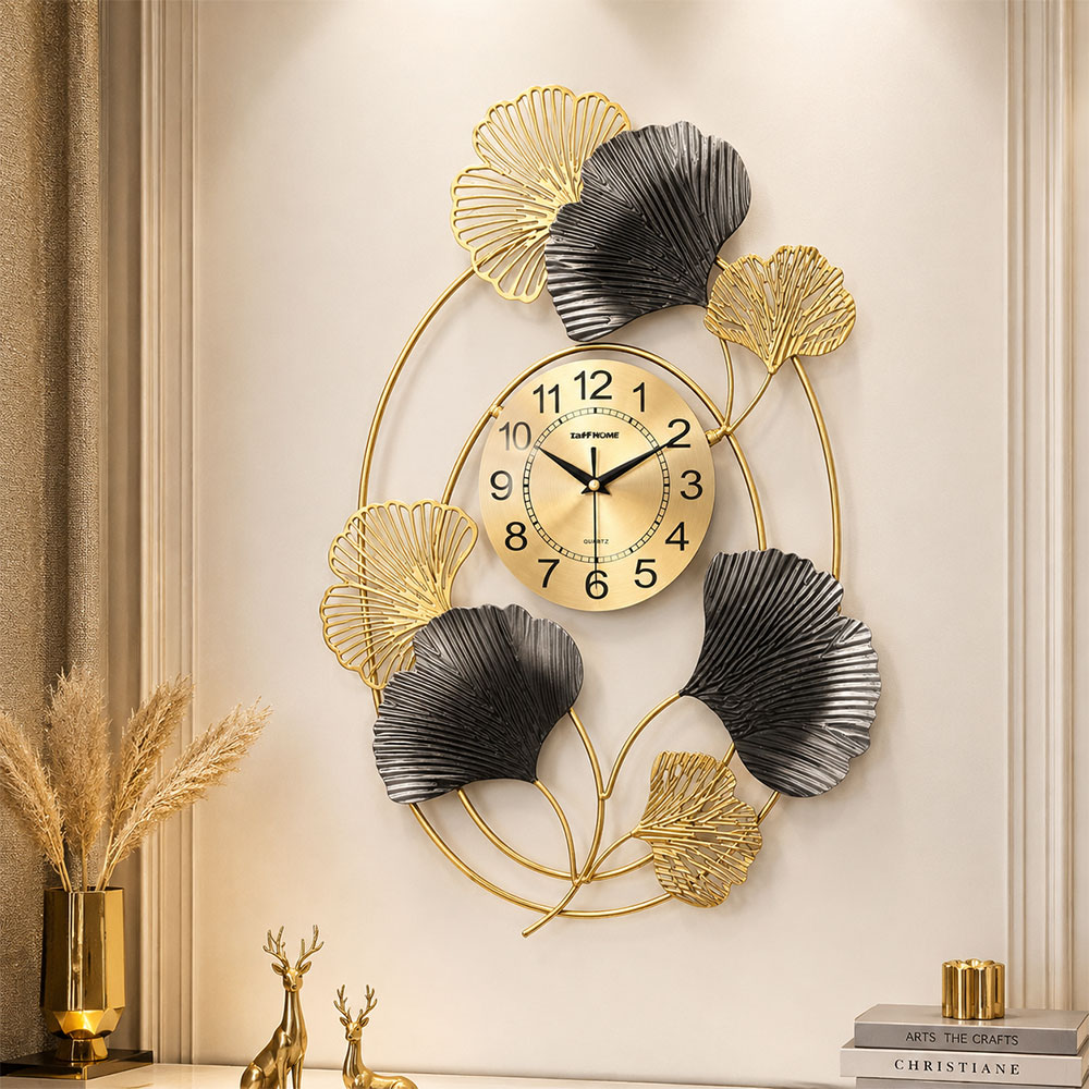 TaffHOME Jam Dinding Besi Elegan Ginkgo Leaf Quartz Movement 55cm - 25011 Gambar produk TaffHOME Jam Dinding Besi Elegan Ginkgo Leaf Quartz Movement 55cm - 25011 - 2