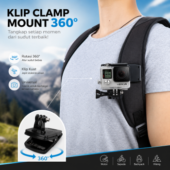 Vamson Klip Clamp Mount 360 Rotary for GoPro Xiaomi Yi - VP512A