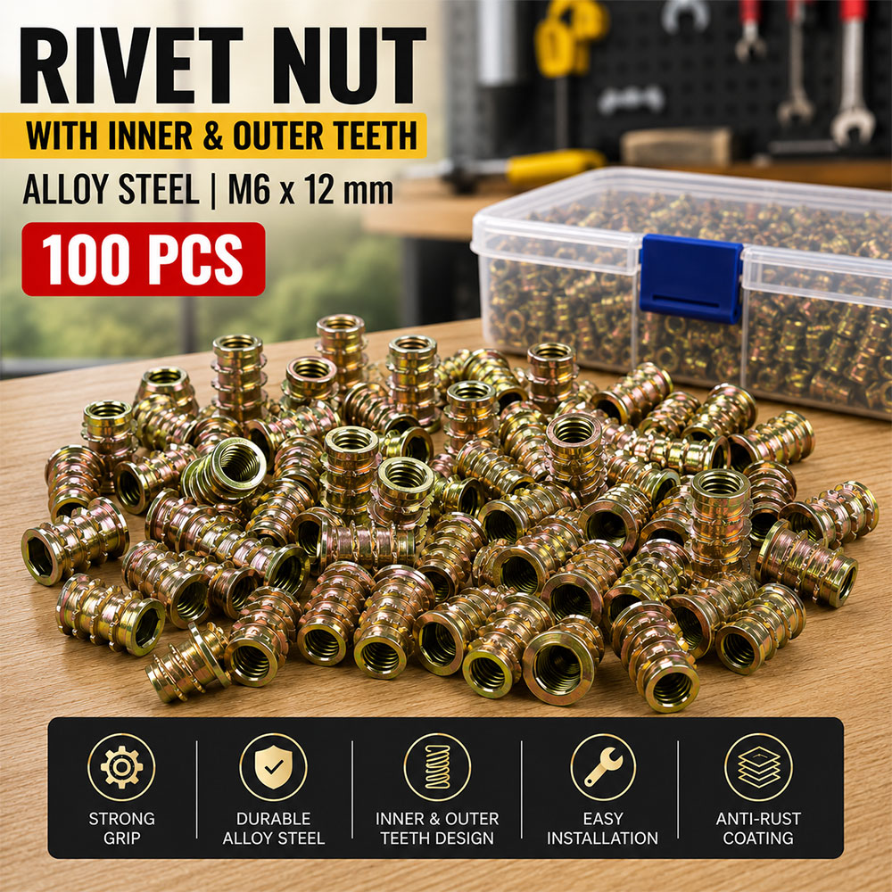 Gambar produk LIUYI Mur Rivet Nut with Inner Outer Teeth Alloy Steel 100 PCS M6 - JR25 - Utama