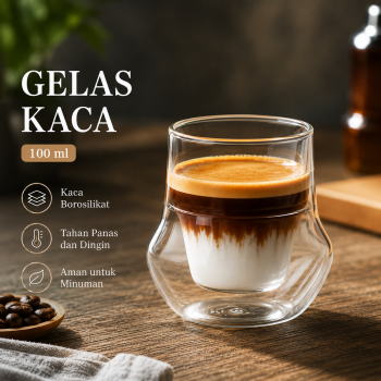 One Two Cups Gelas Kaca Aesthetic Kopi Double Wall Glass 100ml - SN520