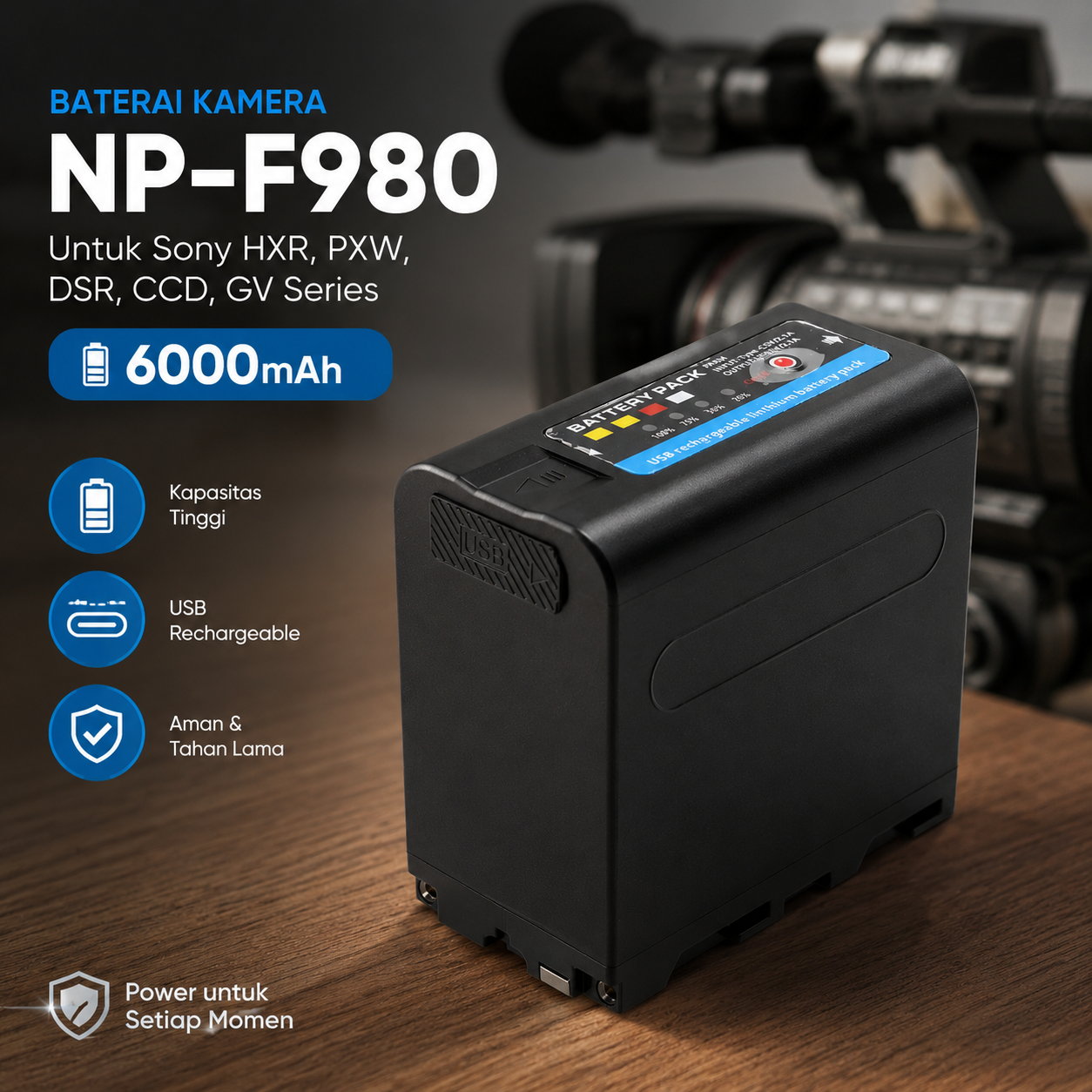 Gambar produk YUBOLI Baterai Kamera Sony Replacement HXR PXW DSR CCD 6000mAh - NP-F980 - Utama
