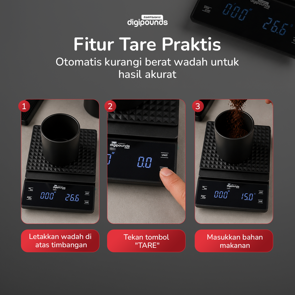 Gambar produk Taffware Digipounds Timbangan Kopi Digital Coffee Scale 0.1-1g 3kg - EK6002 - 3