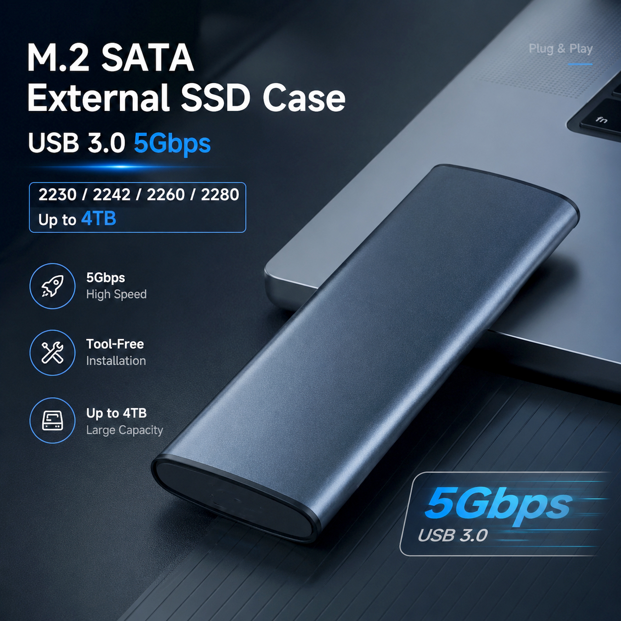 Gambar produk MSTY M.2 SATA External SSD Case Enclosure USB 3.0 5Gbps - VT811 - Utama