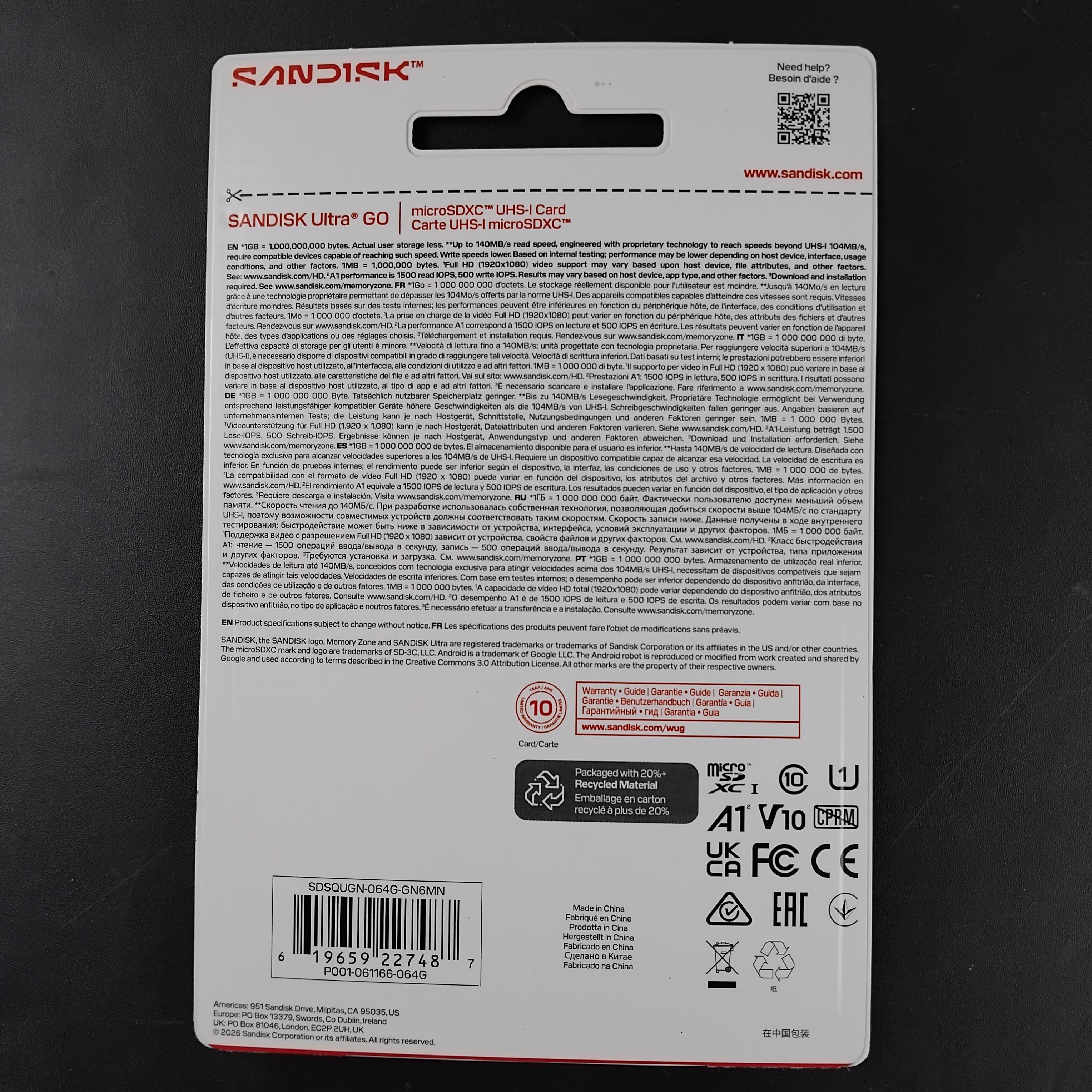 SanDisk Ultra Go microSDHC/XC UHS-I Card Class 10 64GB - SDSQUGN Gambar produk SanDisk Ultra Go microSDHC/XC UHS-I Card Class 10 64GB - SDSQUGN - Kemasan