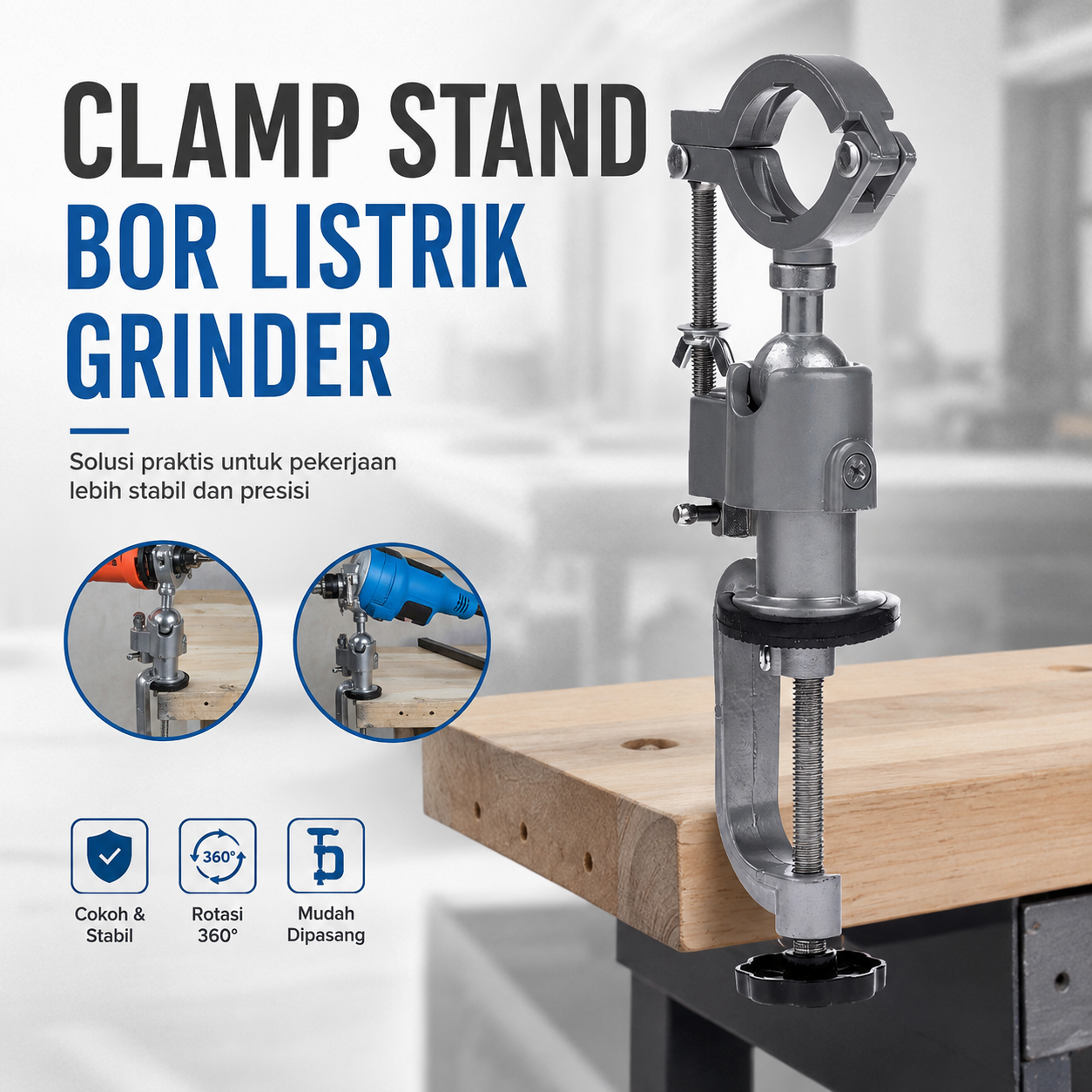 Gambar produk Alloet Clamp Stand Holder Klem Jepit Bor Listrik Grinder - BG-6117 - Utama