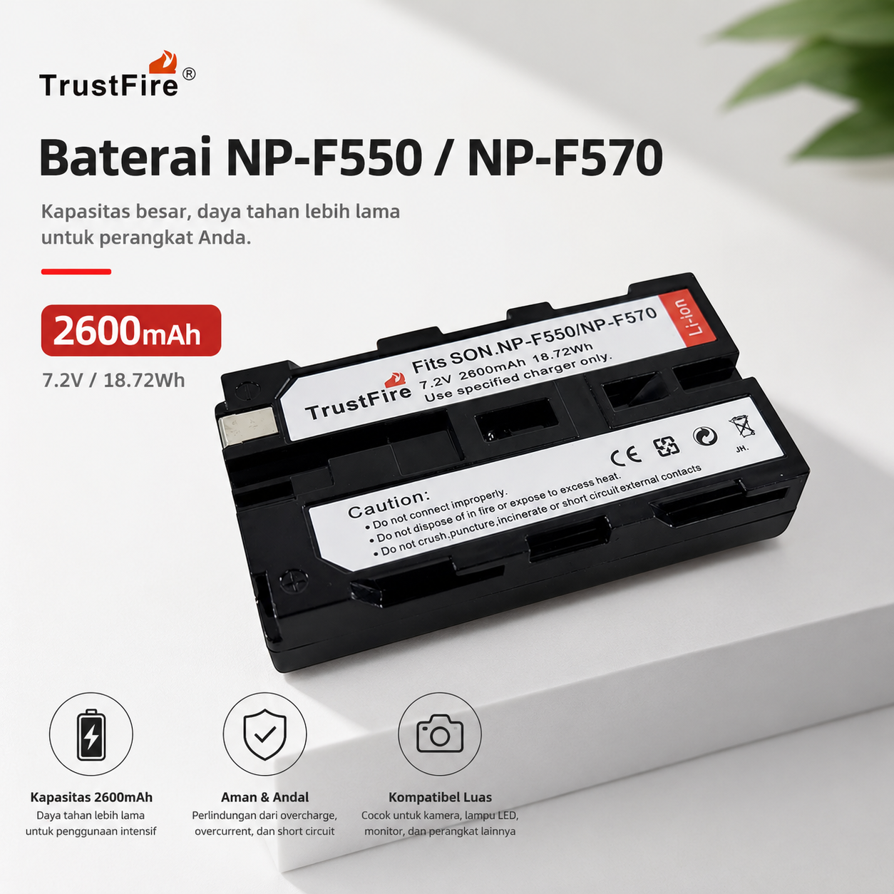 Gambar produk TrustFire Baterai Lampu LED Kamera 2600mAh - NP-F550/NP-F570 (Replika 1:1) - Utama