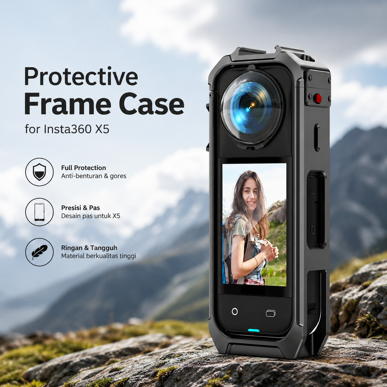 Martvsen Protective Frame Case Rabbit Cage Cold Shoe for Insta360 X5 - MT-X5 Gambar produk Martvsen Protective Frame Case Rabbit Cage Cold Shoe for Insta360 X5 - MT-X5 - Utama