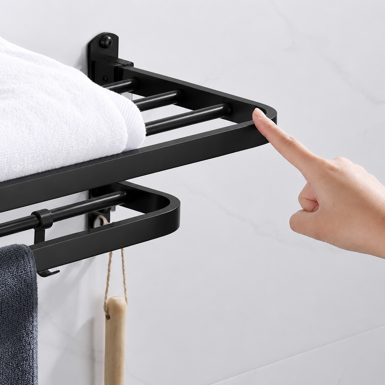 Gambar produk CANRY Rak Dinding Kamar Mandi Gantungan Handuk Double Layer Foldable 58cm - C2 - 3