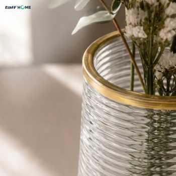 Gambar produk TaffHOME Vas Bunga Kaca Silinder Corrugated Nordic Simple Glass Vase - QT072 - 2
