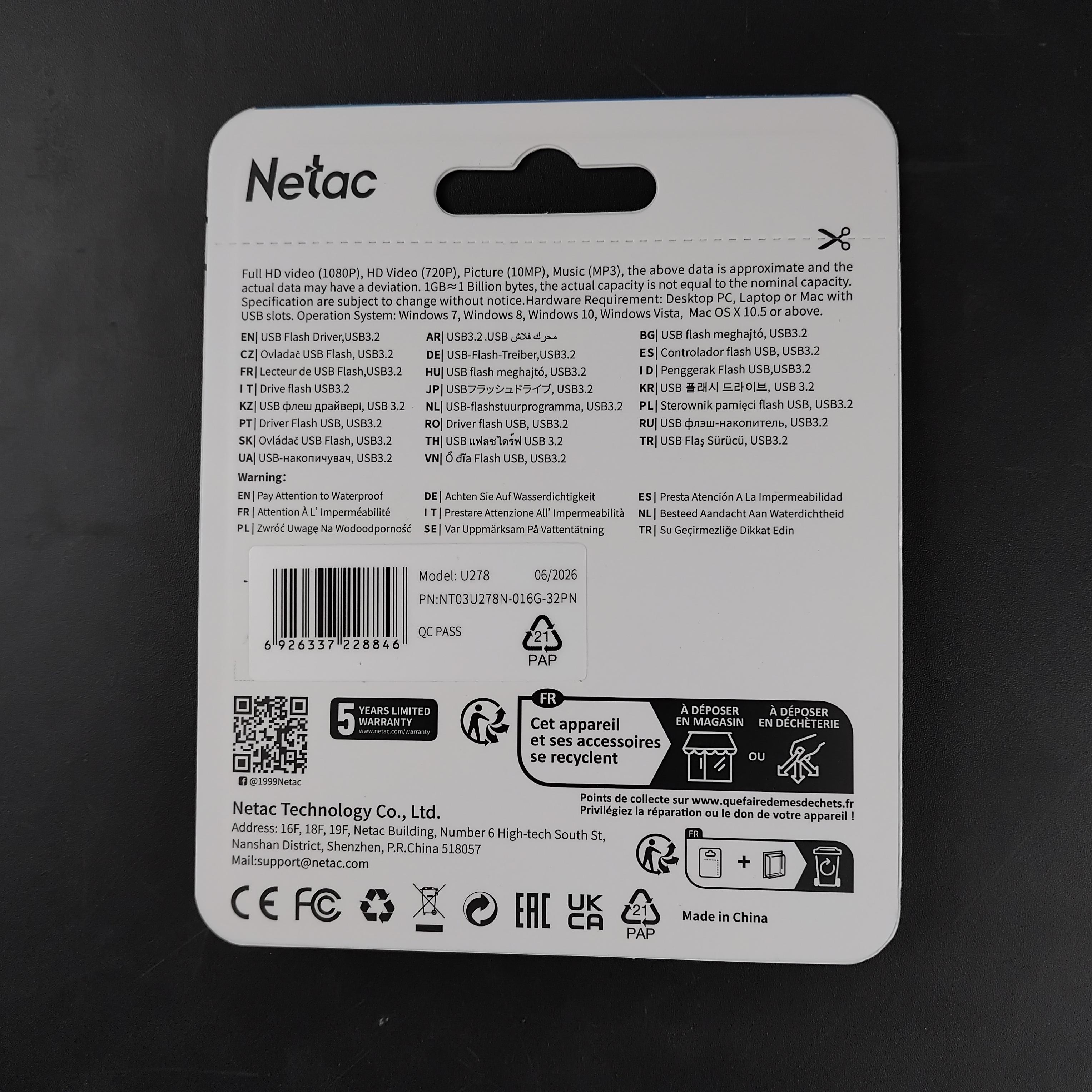 Netac Flashdisk USB 3.2 120 MB/s 16GB - U278 Gambar produk Netac Flashdisk USB 3.2 120 MB/s 16GB - U278 - Kemasan
