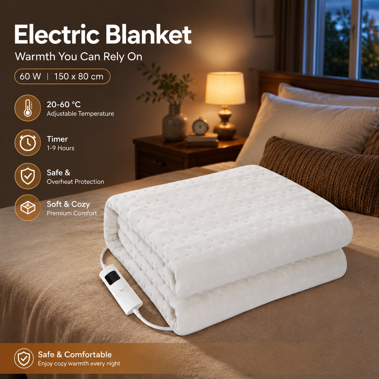 Qindao Selimut Elektrik Adjustable Temperature Timer 150x80cm - TK150 Gambar produk Qindao Selimut Elektrik Adjustable Temperature Timer 150x80cm - TK150 - Utama
