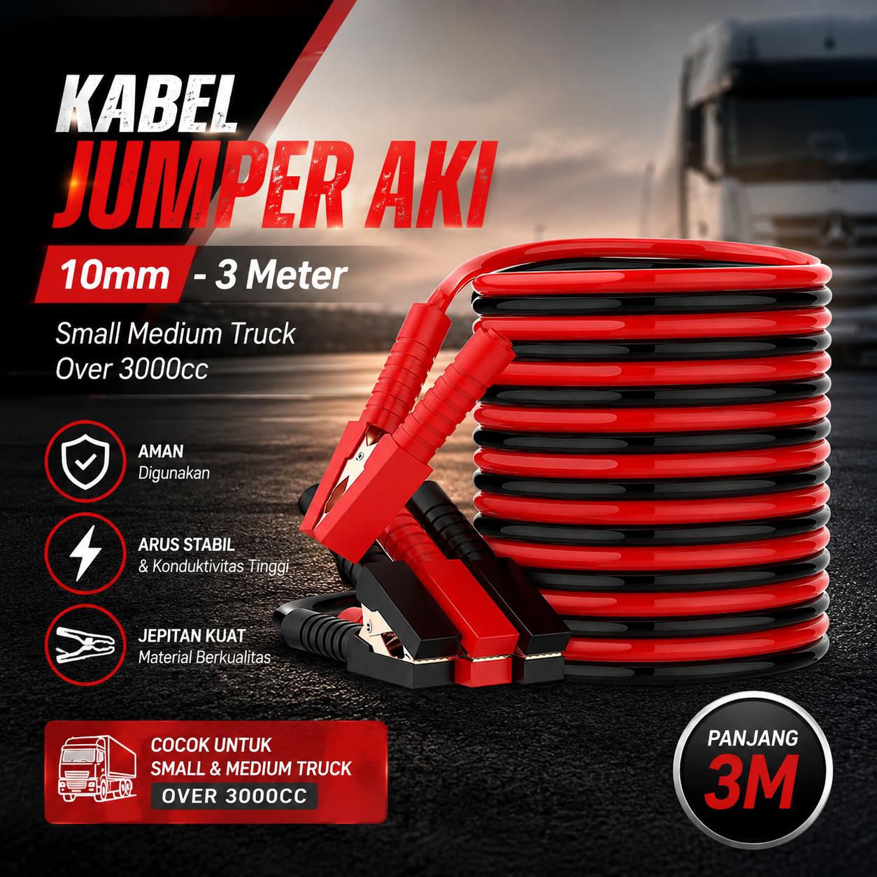 Gambar produk OTOHEROES Kabel Jumper Aki Copper 10mm Small Medium Truck Over 3000cc 3M - D1500 - Utama