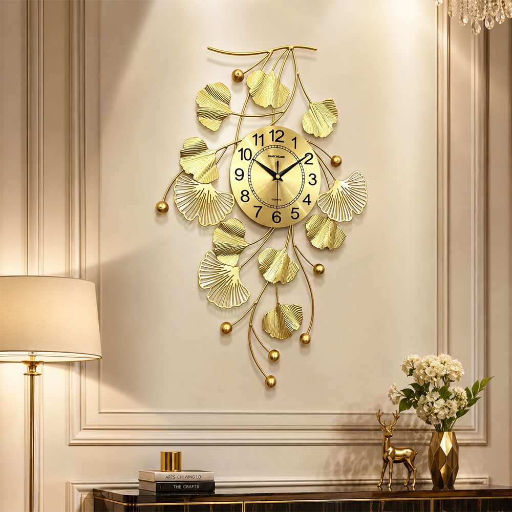 TaffHOME Jam Dinding Elegan Daun Ginkgo Quartz Movement 55cm - 26004 Gambar produk TaffHOME Jam Dinding Elegan Daun Ginkgo Quartz Movement 55cm - 26004 - 2