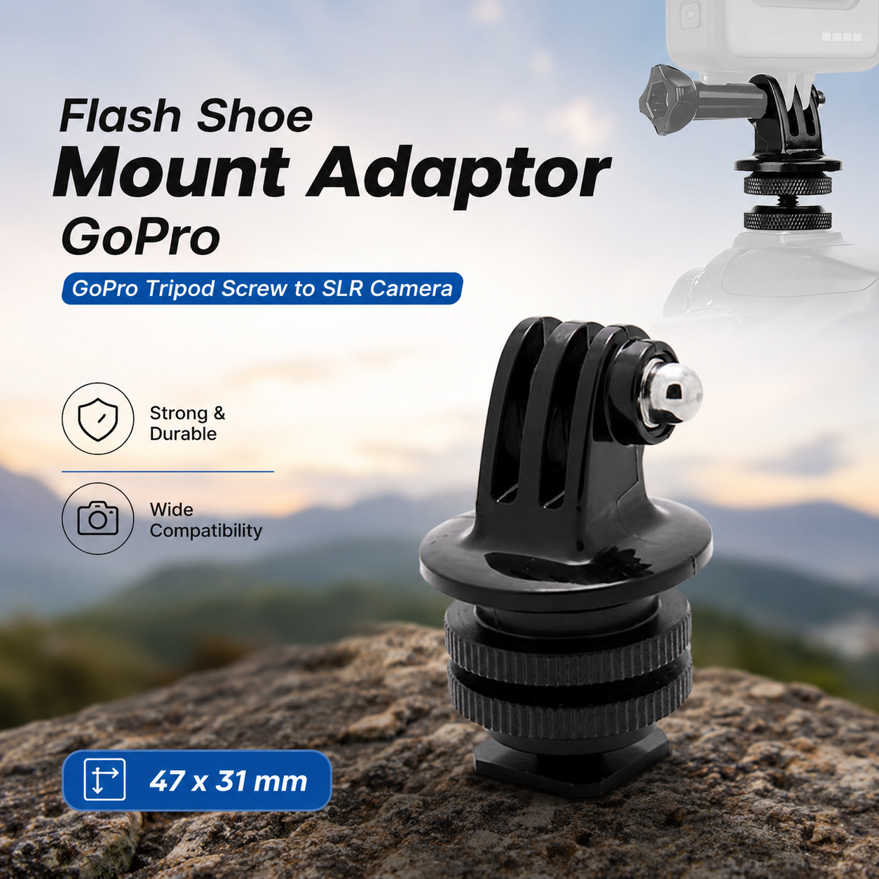 TaffSTUDIO Tripod Screw to SLR Camera Flash Shoe Mount Adaptor GoPro Gambar produk TaffSTUDIO Tripod Screw to SLR Camera Flash Shoe Mount Adaptor GoPro - Utama