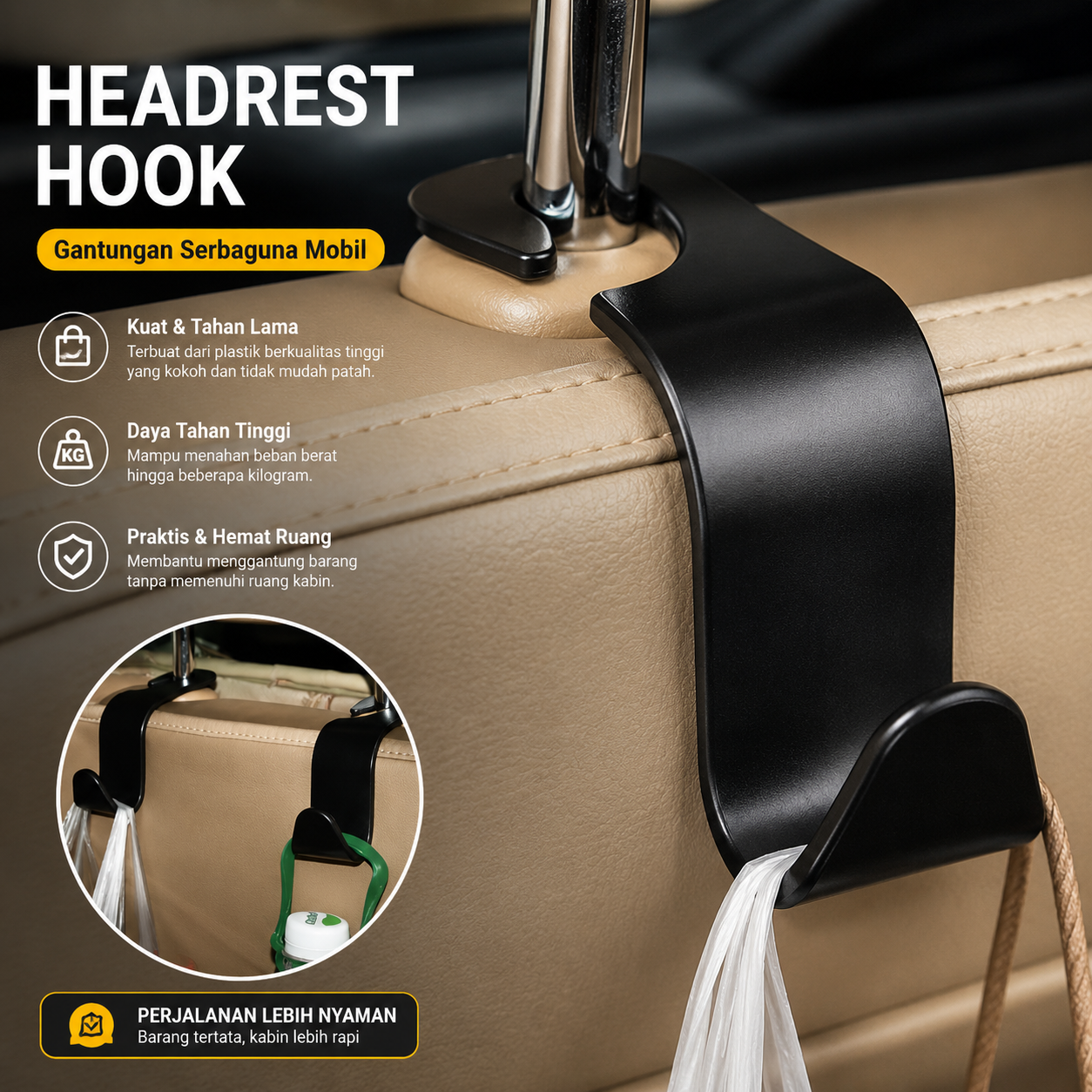 Car Seat Organizer Mobil Sandaran Kepala Plastik PP 20kg - A219C Gambar produk Car Seat Organizer Mobil Sandaran Kepala Plastik PP 20kg - A219C - Utama