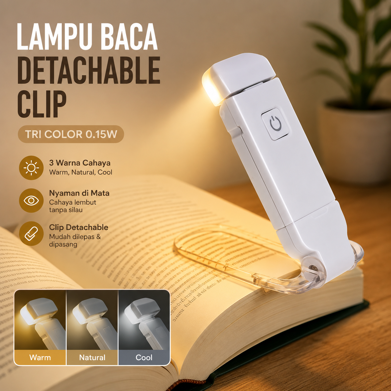 Dewenwils Lampu Baca Mini LED Detachable Clip Tri Color 0.15W - KD-21 Gambar produk Dewenwils Lampu Baca Mini LED Detachable Clip Tri Color 0.15W - KD-21 - Utama