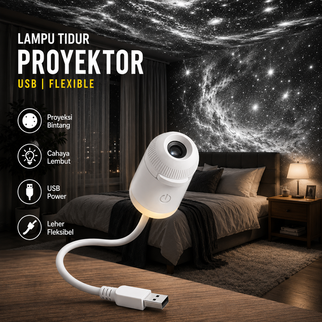 Xiaoying Lampu Tidur Proyektor LED 2in1 USB Galaxy Star Projector Lamp - ZL-10 Gambar produk Xiaoying Lampu Tidur Proyektor LED 2in1 USB Galaxy Star Projector Lamp - ZL-10 - Utama