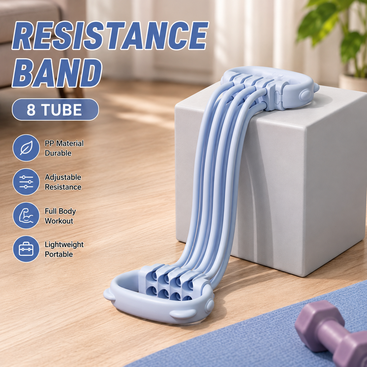 Gambar produk KASO Resistance Band 8 Shaped Elastic Adjustable Yoga Pilates 8 Tube - RD-30 - Utama