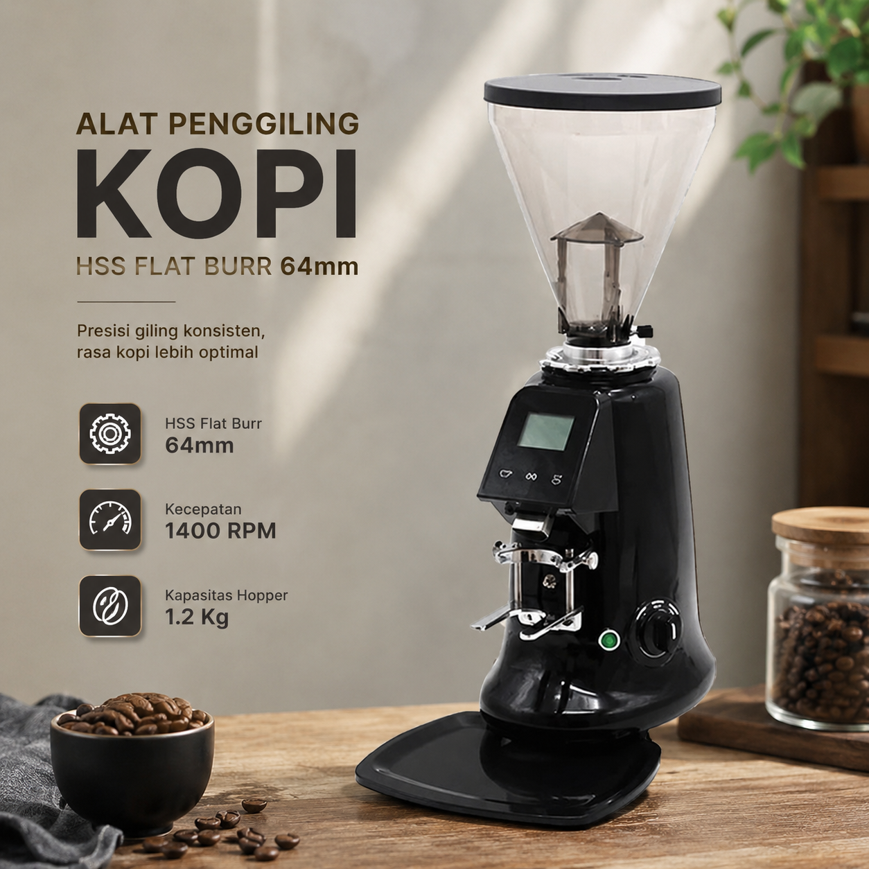 Gambar produk Jiexing Alat Penggiling Kopi Elektrik Touch Screen Coffee Grinder - JX-600AD - Utama