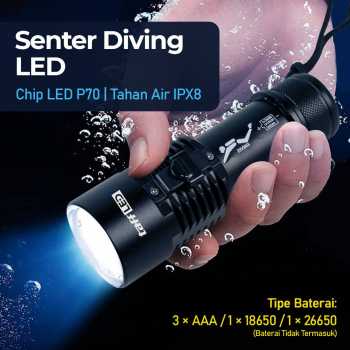 TaffLED Senter Selam Diving P70 Waterproof 30M IPX8 2500 Lumens - G299