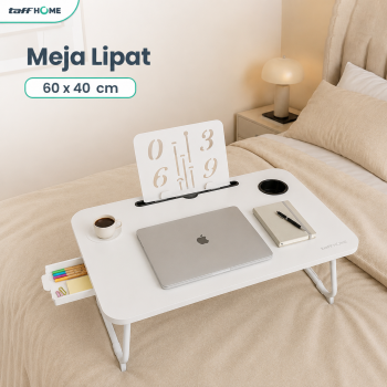 TaffHOME Meja Lipat Laptop Foldable Bed Table with Drawer Cup Holder - BC67