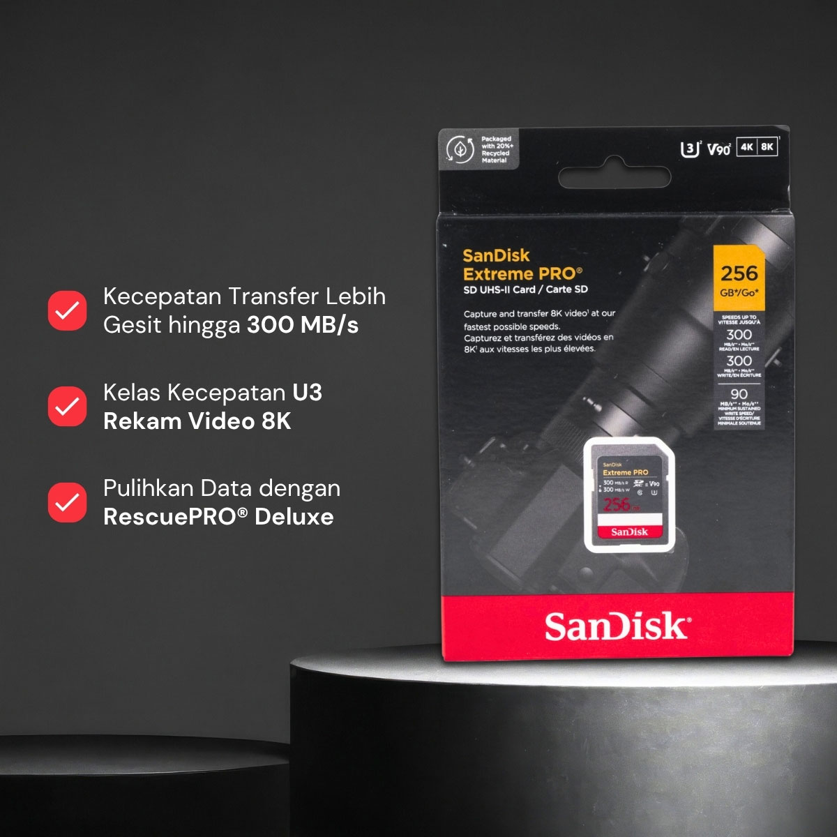 Gambar produk SanDisk Extreme Pro SDXC UHS-II Card U3 Class 10 300MB/s 256GB - SDSDXDM - 2