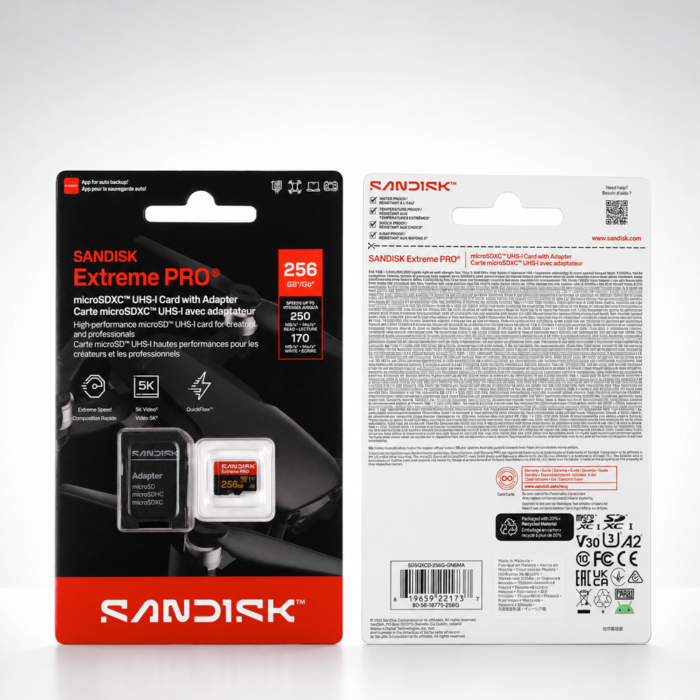 Gambar produk SanDisk Extreme Pro microSDXC UHS-I U3 V30 250MB/s 256GB - SDSQXCJ - Kemasan
