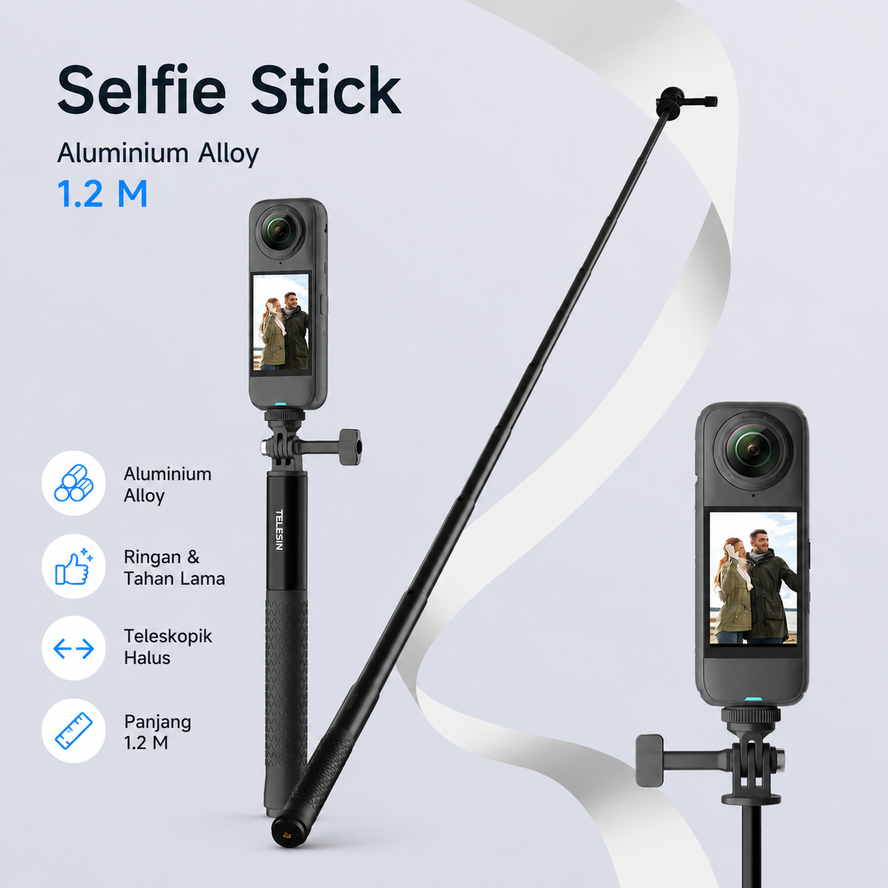 TELESIN Tongsis Insta360 GoPro DJI Osmo Ultra Long Selfie Stick 1.2M - S1-MNP-10 Gambar produk TELESIN Tongsis Insta360 GoPro DJI Osmo Ultra Long Selfie Stick 1.2M - S1-MNP-10 - Utama