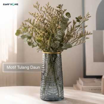 TaffHOME Vas Bunga Dekorasi Interior Kaca Motif Tulang Daun - YF963