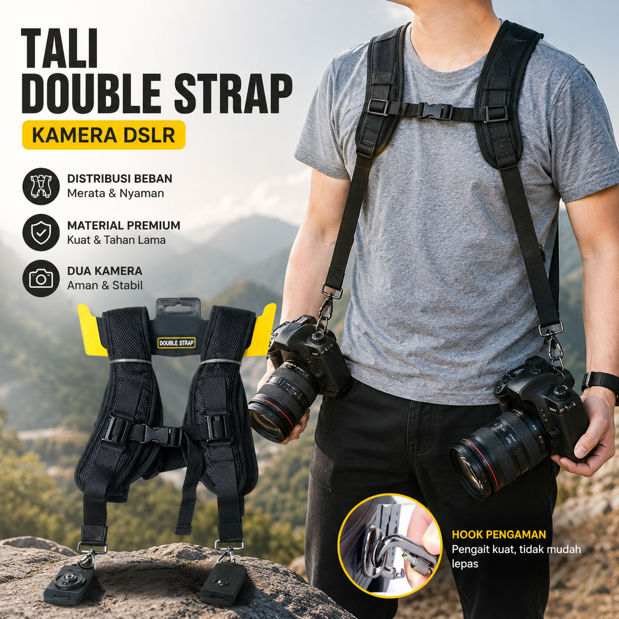 Gambar produk CADeN Tali Kamera DSLR Double Strap Bahu Profesional Dual Camera - K002 - 5