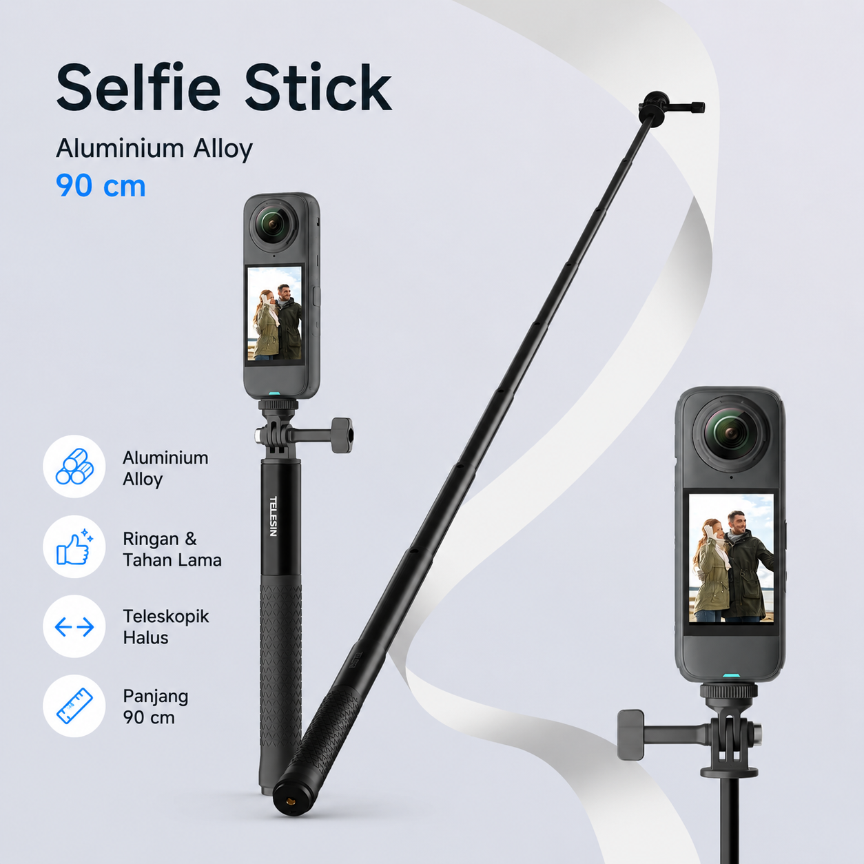 TELESIN Tongsis Insta360 GoPro DJI Osmo Ultra Long Selfie Stick 90cm - S1-MNP-09 Gambar produk TELESIN Tongsis Insta360 GoPro DJI Osmo Ultra Long Selfie Stick 90cm - S1-MNP-09 - Utama