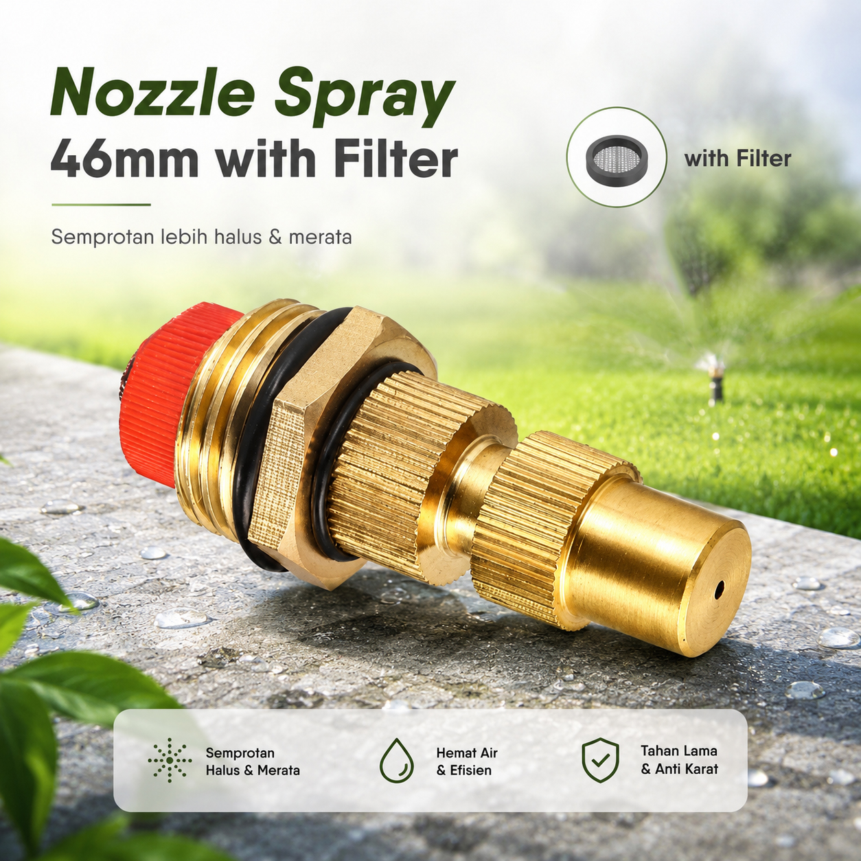 Gambar produk WUJIE Nozzle Spray Penyiram Taman Mobil Water Nozzle 46mm with Filter - WU20 - Utama