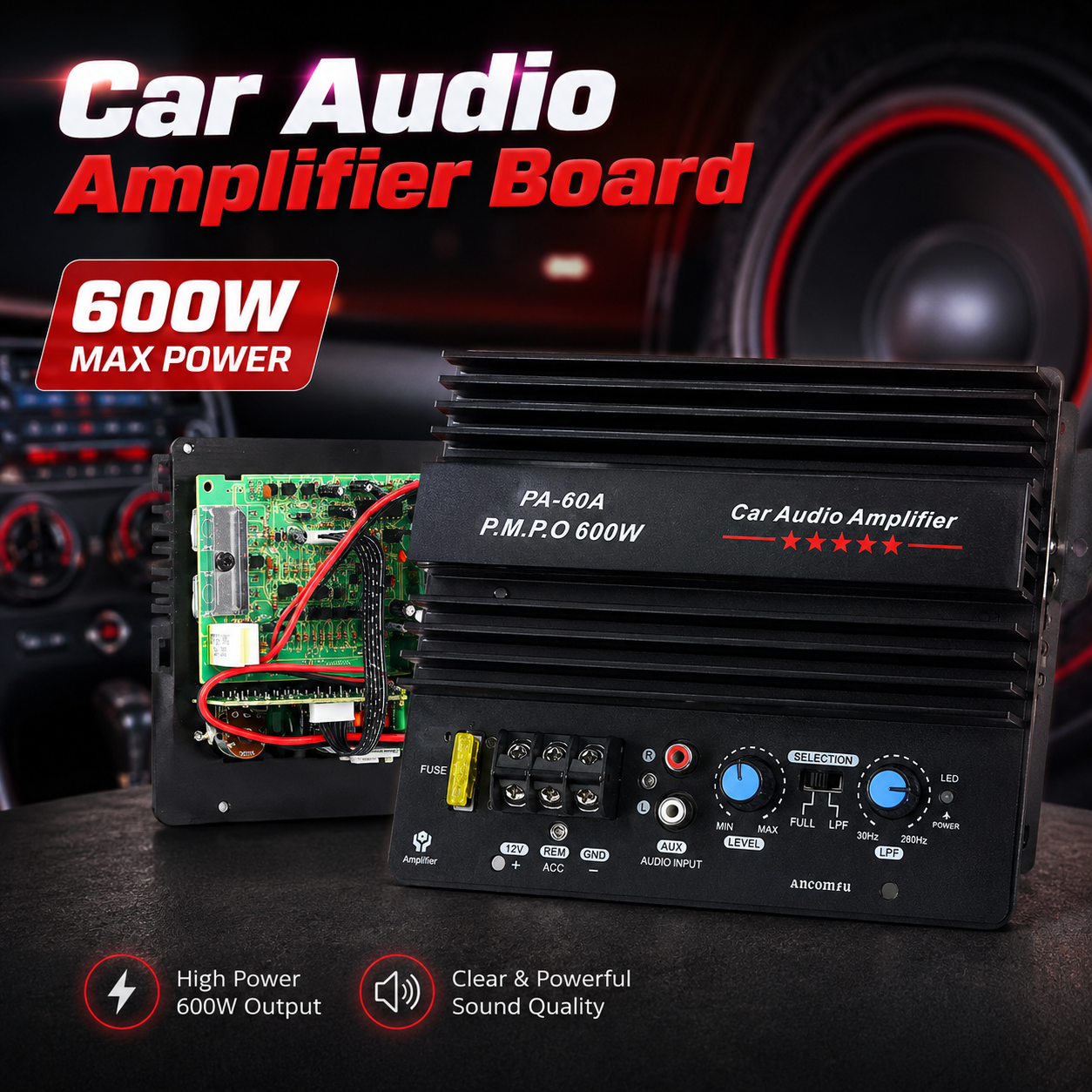 Gambar produk Ancomfu Mono Car Audio Amplifier Board Subwoofer Bass Module 600W - PA-60A - Utama