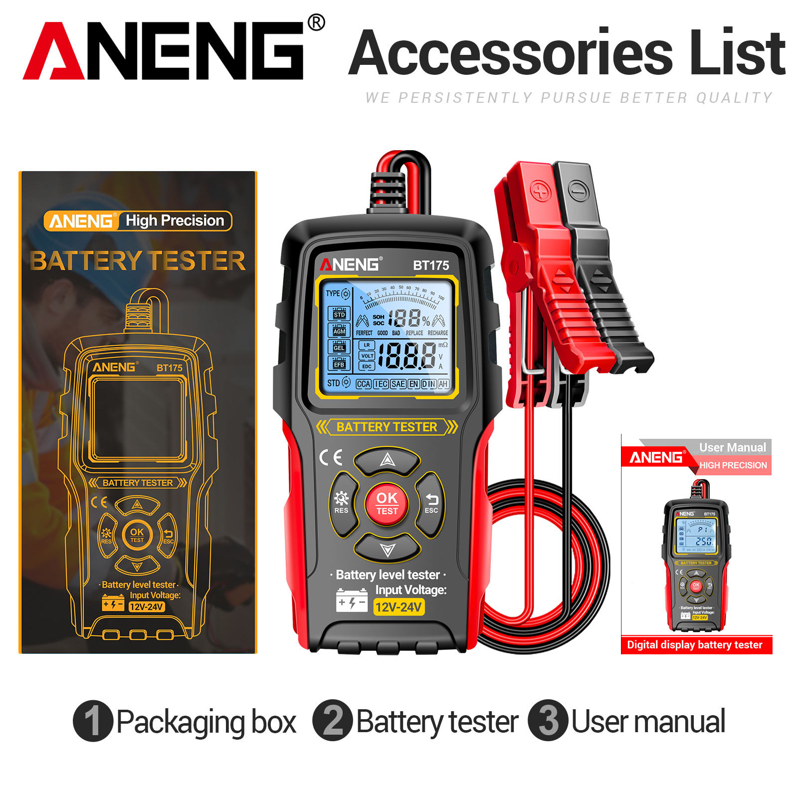 ANENG Tester Aki Mobil Digital CCA Alternator Diagnostic 12V/24V - BT175 Gambar produk ANENG Tester Aki Mobil Digital CCA Alternator Diagnostic 12V/24V - BT175 - 7