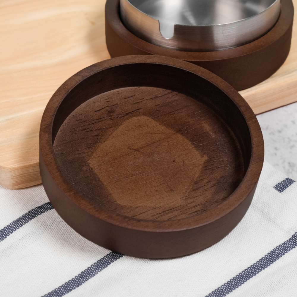 Firetric Asbak Rokok Wood Stainless Cigarette Ashtray with Lid - JL55 Gambar produk Firetric Asbak Rokok Wood Stainless Cigarette Ashtray with Lid - JL55 - 2