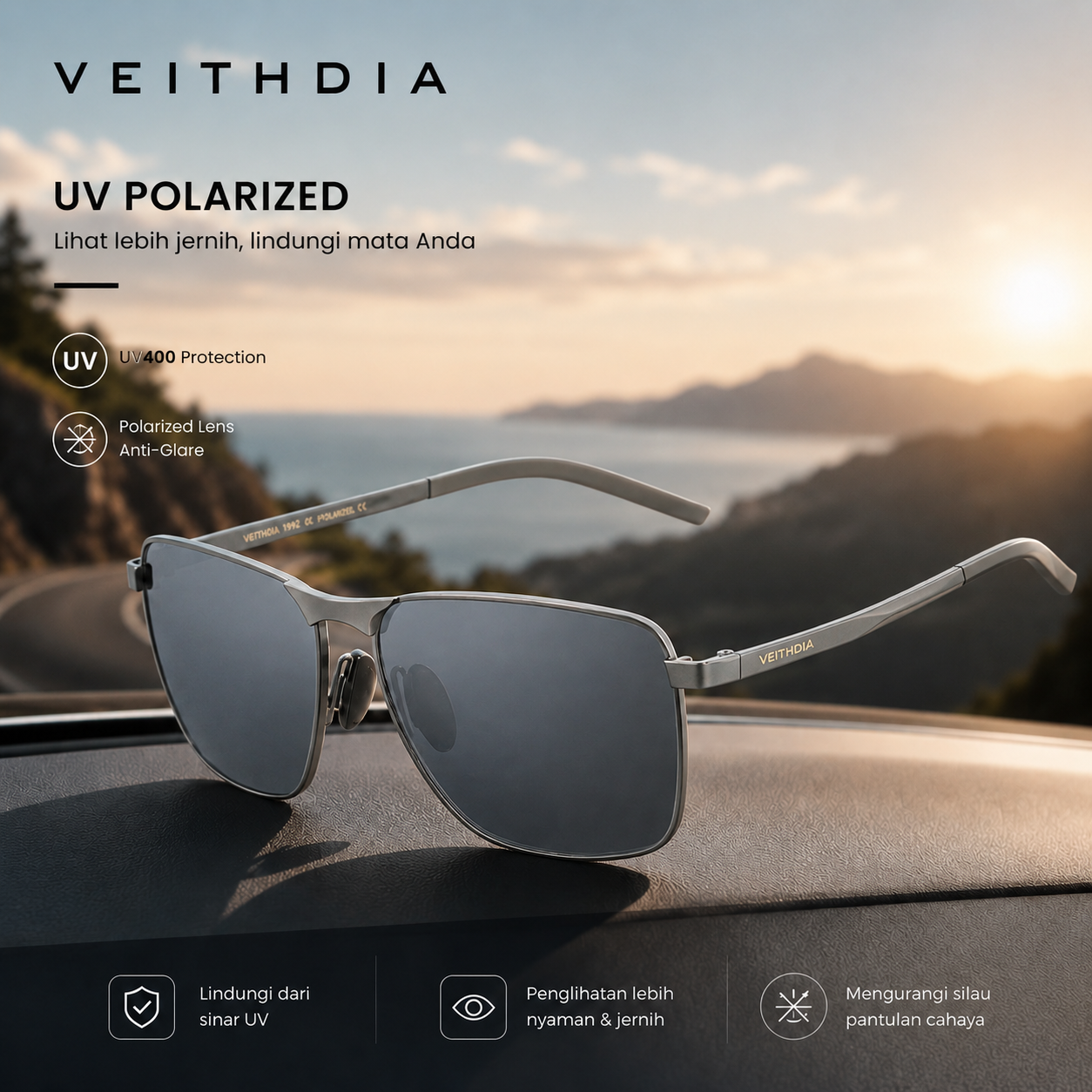 Gambar produk VEITHDIA Renekton Kacamata Vintage UV Polarized Sunglasses - 2462 - Utama
