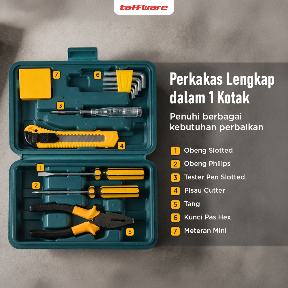 Gambar produk Taffware Tool Kit Set Perkakas Rumah Obeng Tang Cutter Kunci L 12in1 - KS-011 - 1