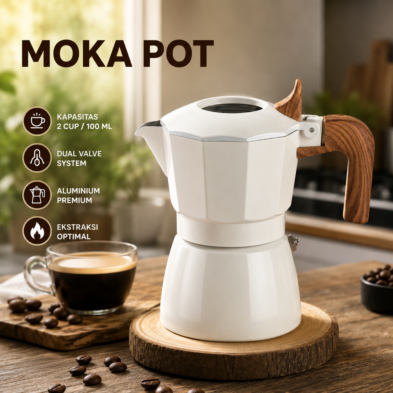 One Two Cups Moka Pot Teko Kopi Espresso Coffee Maker 2 Cup 100ml - L30 Gambar produk One Two Cups Moka Pot Teko Kopi Espresso Coffee Maker 2 Cup 100ml - L30 - Utama