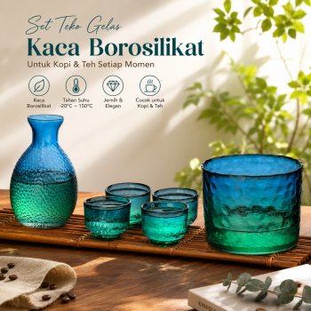 SSGP Set Teko Gelas Kaca Borosilikat Kopi Teh 4 Cangkir 1 Teko 1 Gelas - FC174