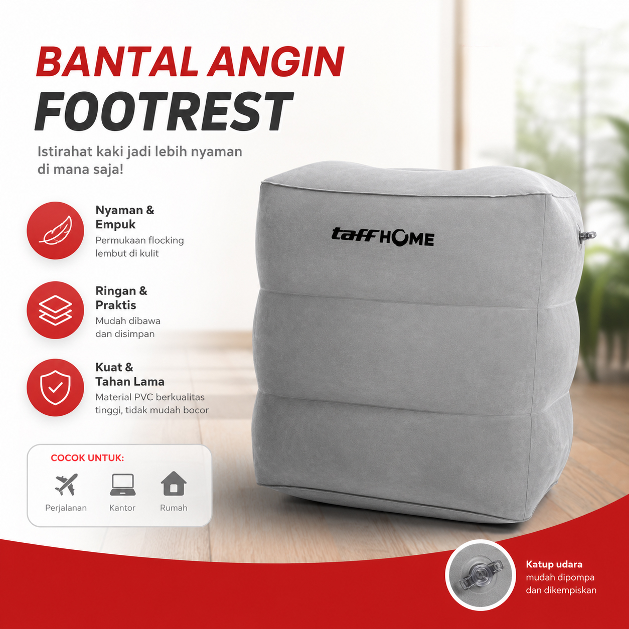 TaffHOME Bantal Angin Senderan Kaki Inflatable Footrest Pillow - BAT24 Gambar produk TaffHOME Bantal Angin Senderan Kaki Inflatable Footrest Pillow - BAT24 - Utama