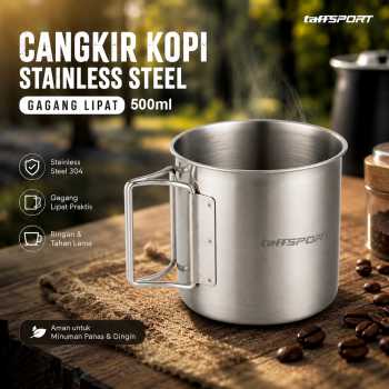 TaffSPORT Cangkir Kopi Stainless Steel Gagang Lipat Camping Mug - L164