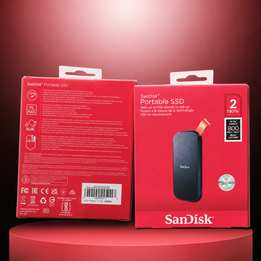 SanDisk Portable SSD 800MB/s USB 3.2 Gen 2 2TB - SDSSDE30-G26 Gambar produk SanDisk Portable SSD 800MB/s USB 3.2 Gen 2 2TB - SDSSDE30-G26 - Kemasan