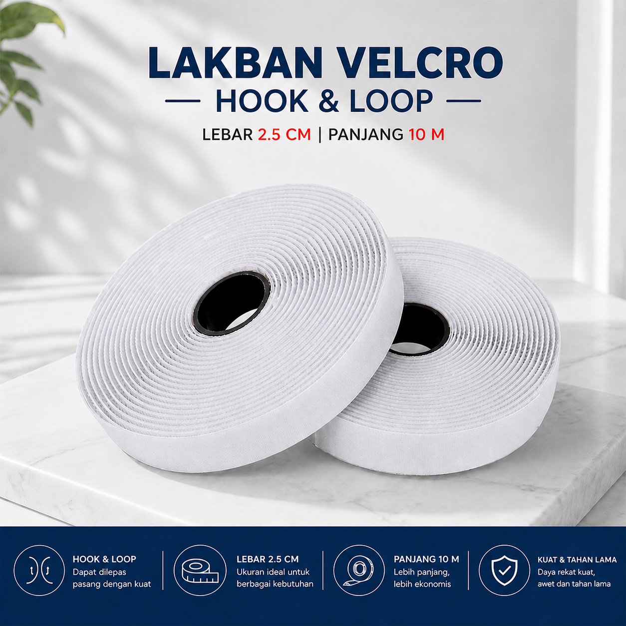 Gambar produk HAFINE Lakban Velcro Hook and Loop Magic Nylon Tape Nylon Perekat 2.5cm 10M - ZNK100 - Utama