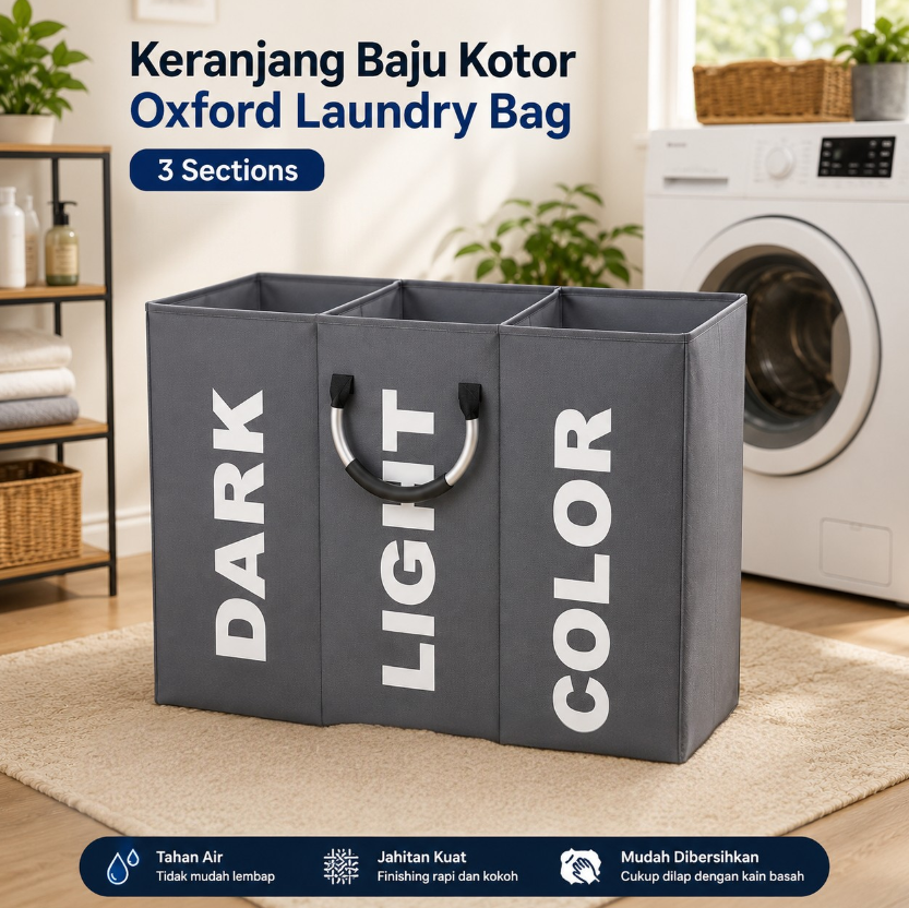 WASLIN Keranjang Baju Kotor Polyester Laundry Bag 3 Sections - WS30 Gambar produk WASLIN Keranjang Baju Kotor Polyester Laundry Bag 3 Sections - WS30 - Utama