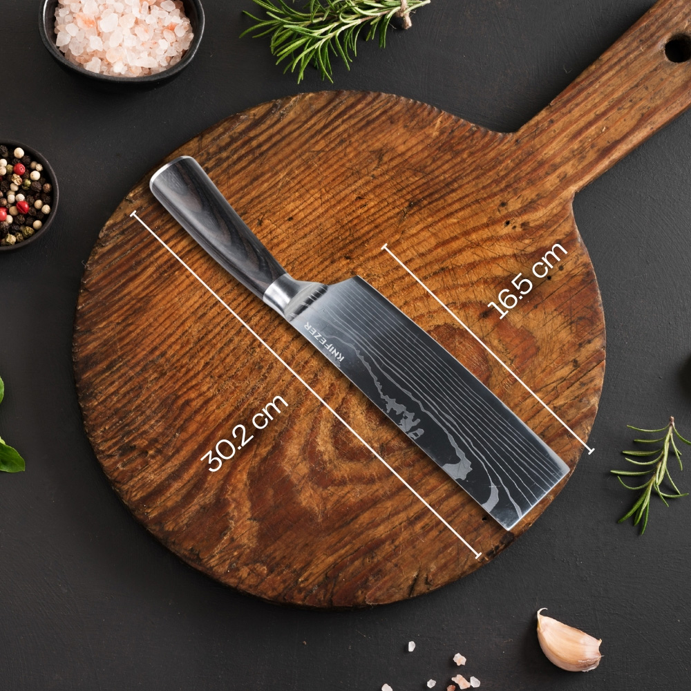 KNIFEZER Pisau Dapur Daging Sayur Roti Damascus Pattern Stainless 7 Inch Cleaver Knife Gambar produk KNIFEZER Pisau Dapur Daging Sayur Roti Damascus Pattern Stainless 7 Inch Cleaver Knife - 8