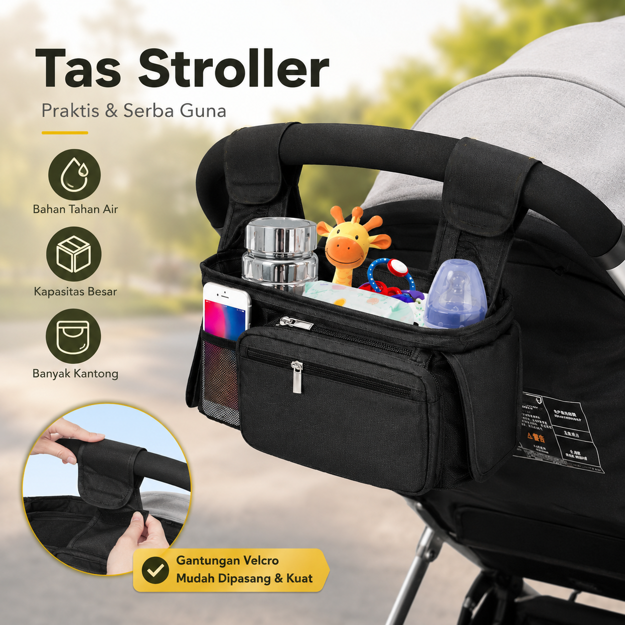 SUNGO Tas Stroller Organizer Bag Hanging Oxford Cloth Cup Holder - S33 Gambar produk SUNGO Tas Stroller Organizer Bag Hanging Oxford Cloth Cup Holder - S33 - Utama