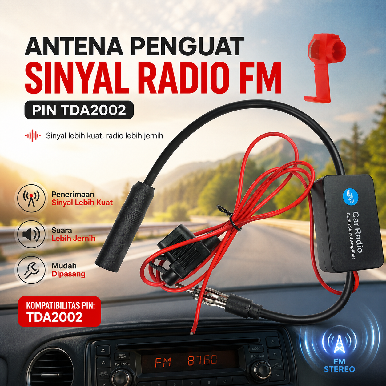 Gambar produk Podofo Antena Penguat Sinyal Radio FM Signal Amplifier untuk Mobil - ANT-208 - Utama